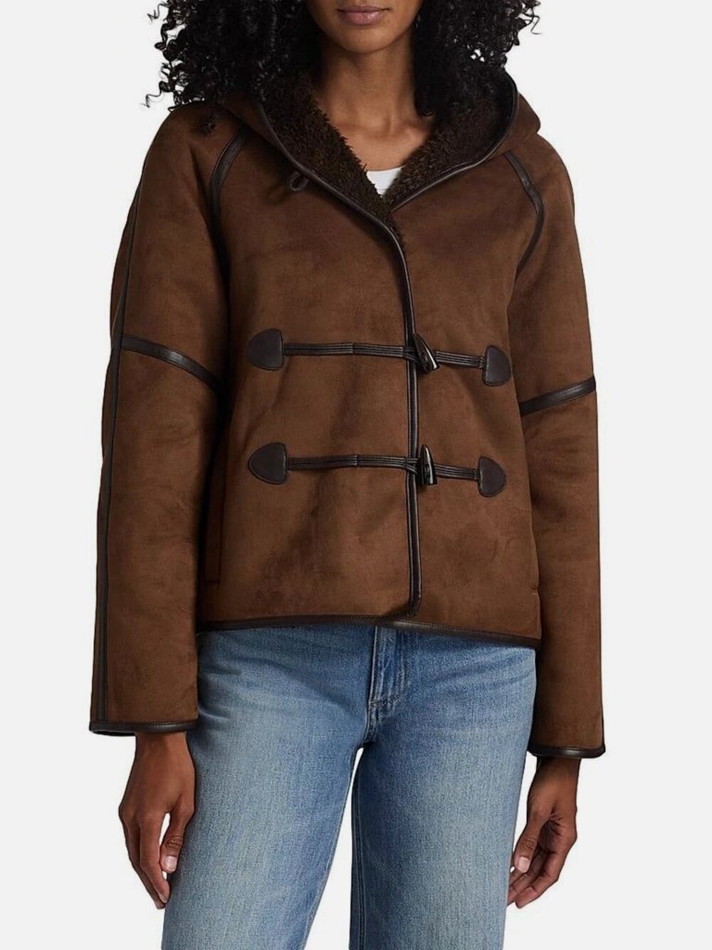 If Only Studio Women’s Brown Faux Shearling-Lined Hooded Jacket Size XS